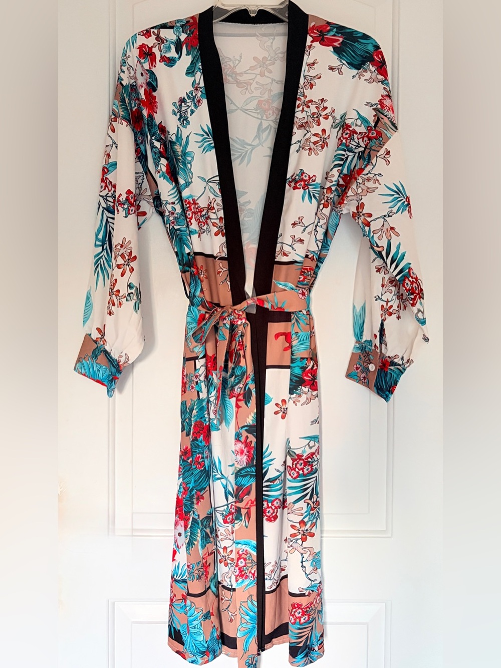 Floral Wrap Dress/Robe/Cover-up in Cream and Teal